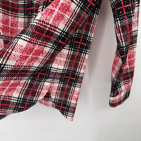 Talbots Womens Plaid blouse top size Large red black Long Sleeve Classic Fit - Picture 4 of 12